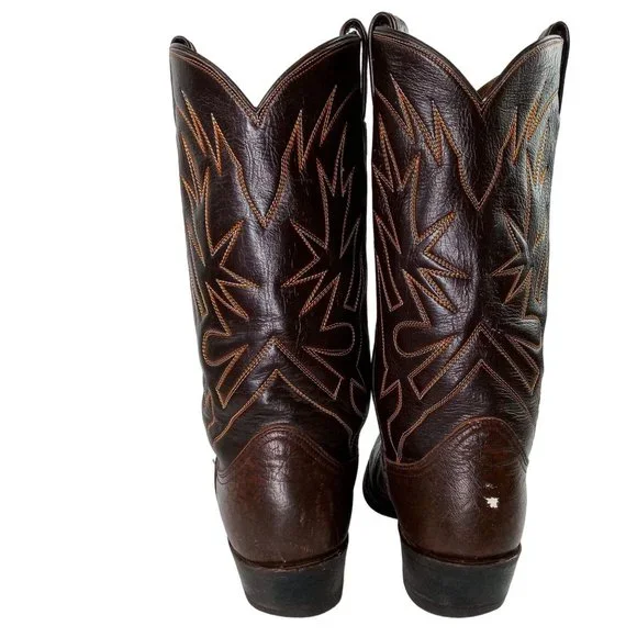 Tony Lama Cowboy Boots Brown Leather Mens 10.5 A Narrrow Width Vintage Western